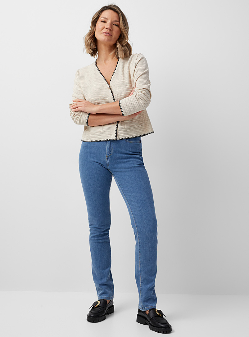 Contemporaine: Le jean extensible droit indigo Bleu pâle-bleu poudre pour femme