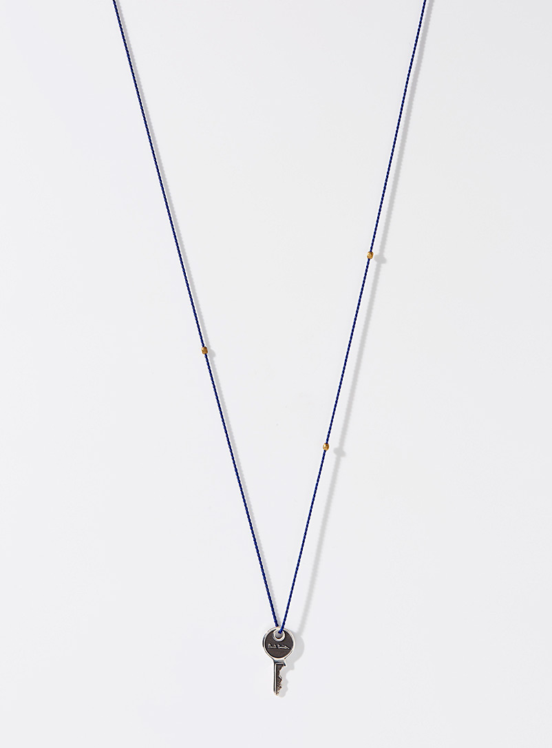 Paul Smith: Le collier corde de soie pendentif Bleu moyen-ardoise pour homme