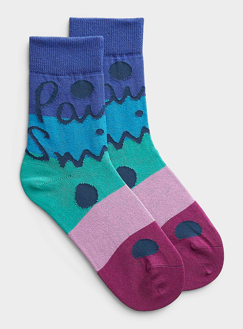 Paul Smith Patterned Blue Block and logo sock for women