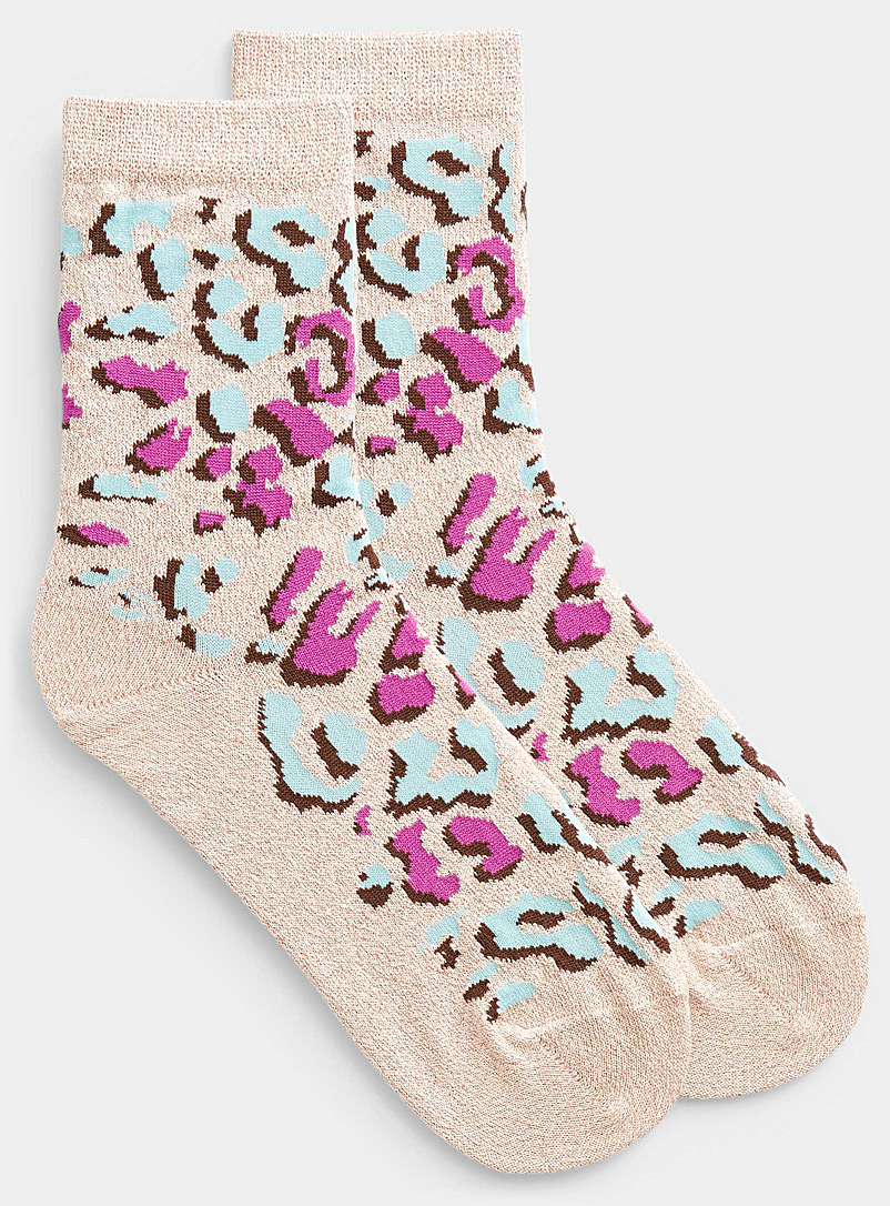 Paul Smith Patterned Ecru Shiny leopard sock for women