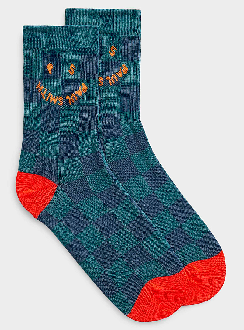 Paul Smith Patterned Blue Smiling check sock for women