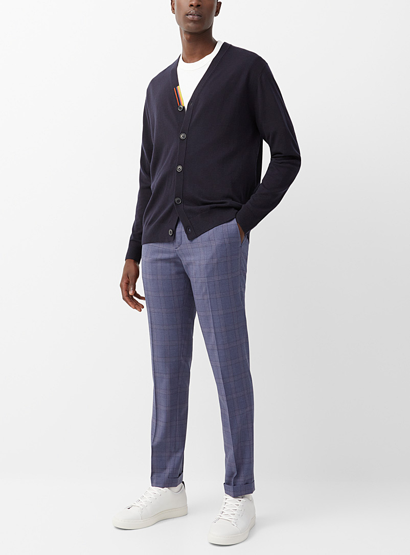 Paul Smith Marine Blue Cuffed checkered pant for men