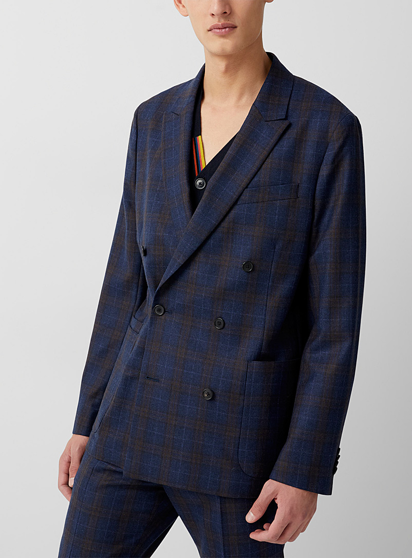 Paul Smith Marine Blue Two-tone checkered jacket for men