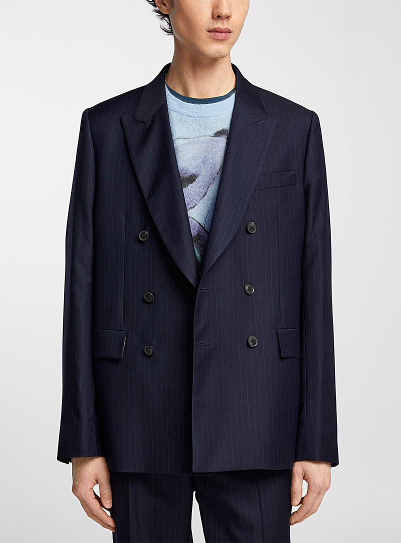 Paul Smith Navy/Midnight Blue Double-breasted striped jacket for men