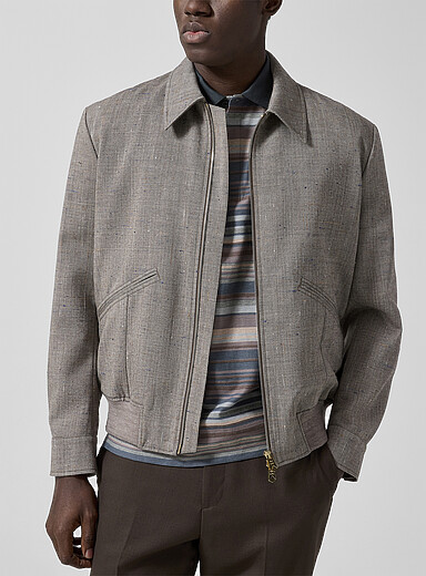 Paul Smith: Le blouson m&eacute;lange de laine mouchet&eacute; Ivoire - Beige cr&egrave;me pour homme