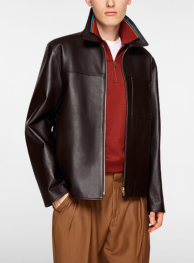 Paul Smith: La veste entra&icirc;neur en cuir chocolat Brun pour homme