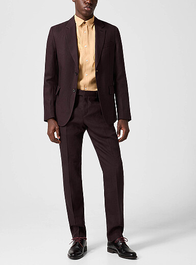 Plum-coloured pure linen fitted pant