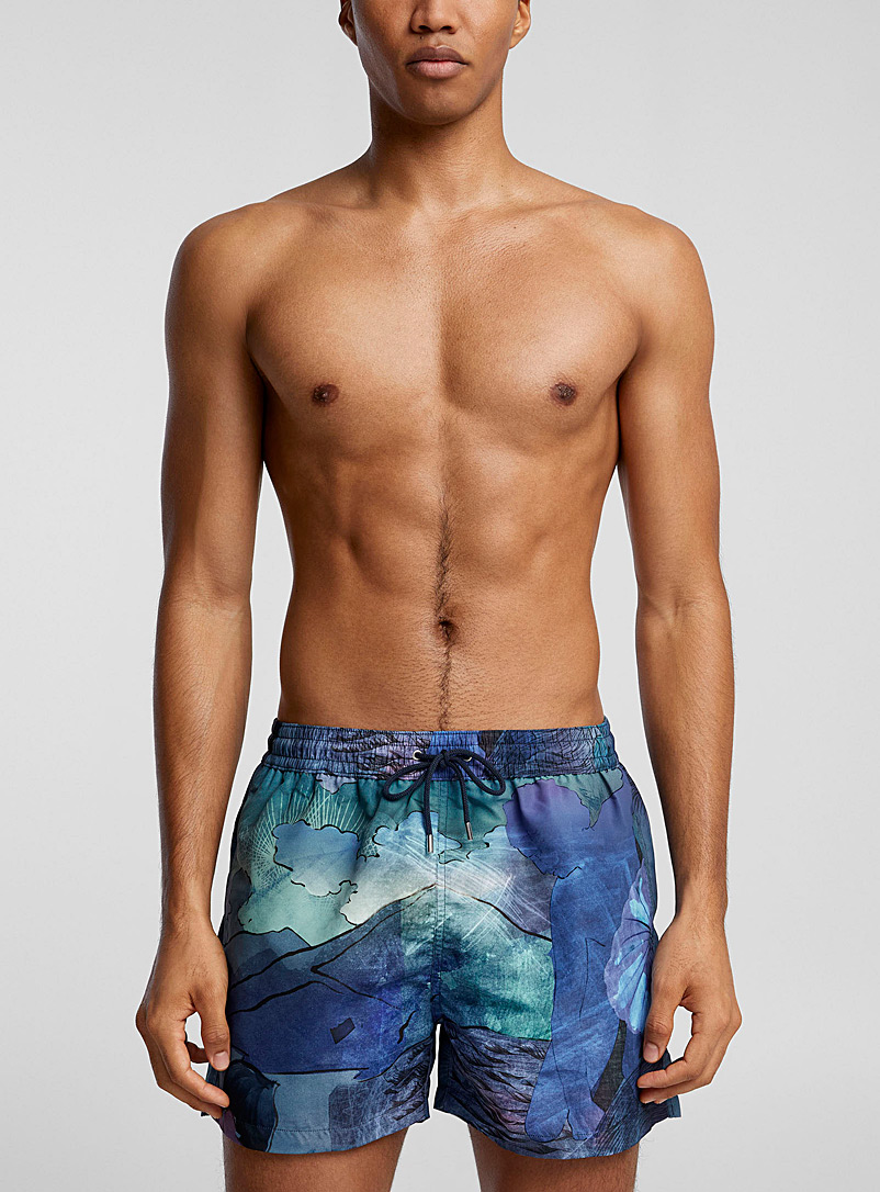 Paul Smith Navy/Midnight Blue Narcissus print swim trunks for men