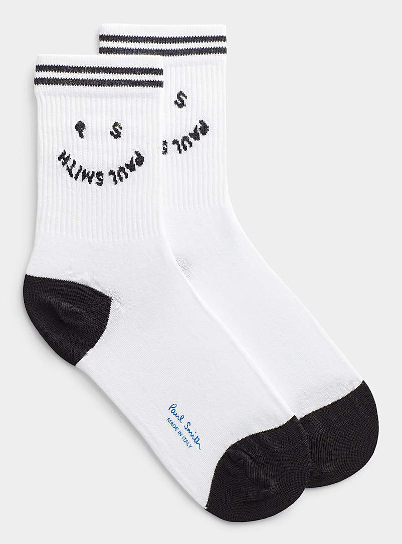 Paul Smith Black and White Signature smiley face sock for women