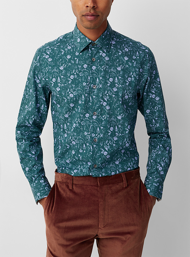 Paul Smith Green Etched flowers teal shirt for men