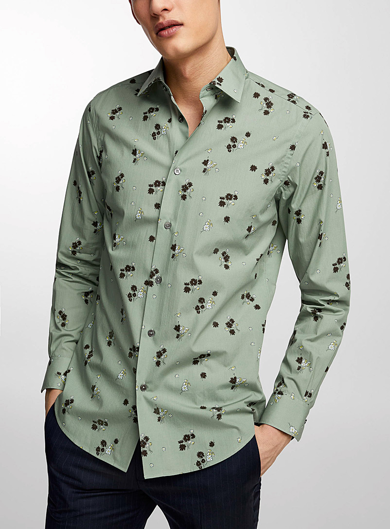 Paul Smith: La chemise popeline fleurs printanières Vert pour homme