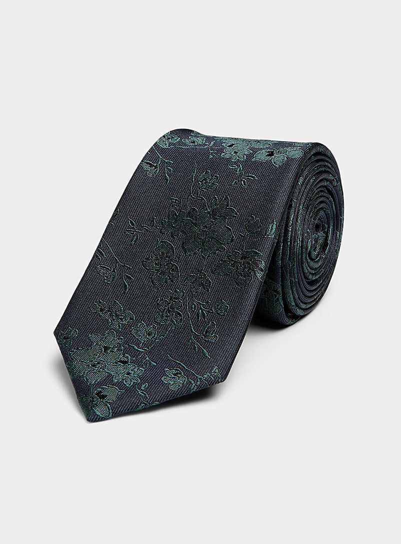 Paul Smith Patterned Blue Emerald flowers jacquard tie for men