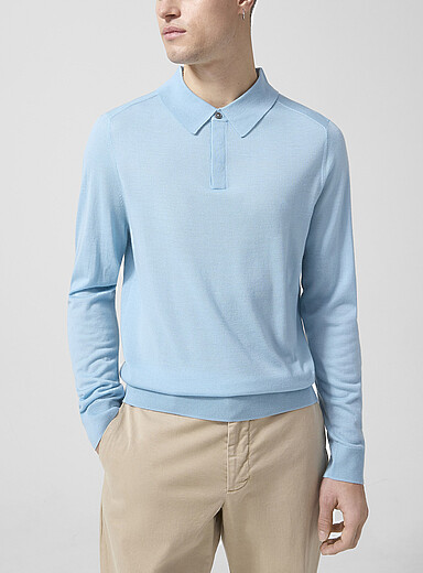 Paul Smith Baby Blue Pure merino wool polo for men