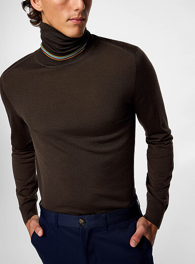 Paul Smith Brown Signature stripes turtleneck sweater for men