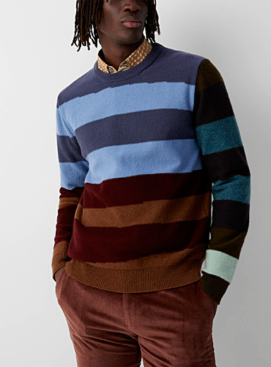 Paul Smith Marine Blue Accent sleeves striped sweater for men