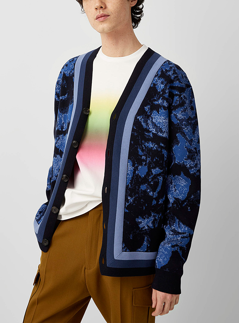 Paul Smith Marine Blue Abstract jacquard cardigan for men