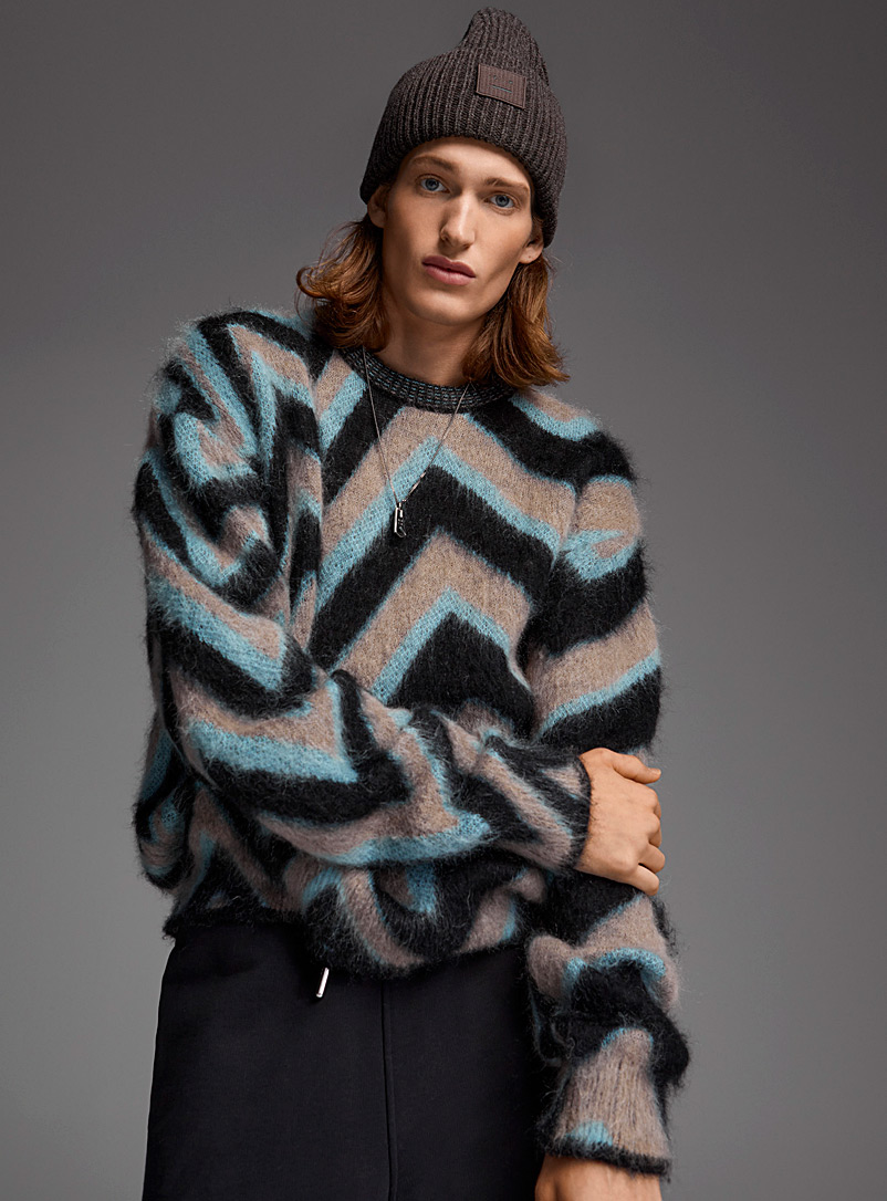 Paul Smith Blue Fuzzy knit zigzag sweater for men