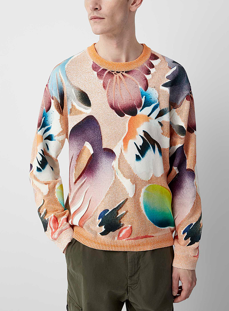 Paul Smith Cream Beige Watercolour flowers sweater for men