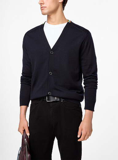 Paul Smith Navy/Midnight Blue Signature stripe V-neck cardigan for men