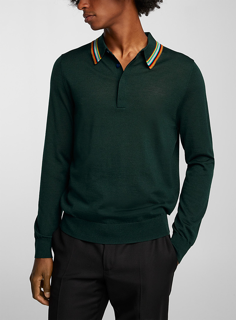 Paul Smith: Le polo tricot rayures signature Sarcelle-turquoise-aqua pour homme