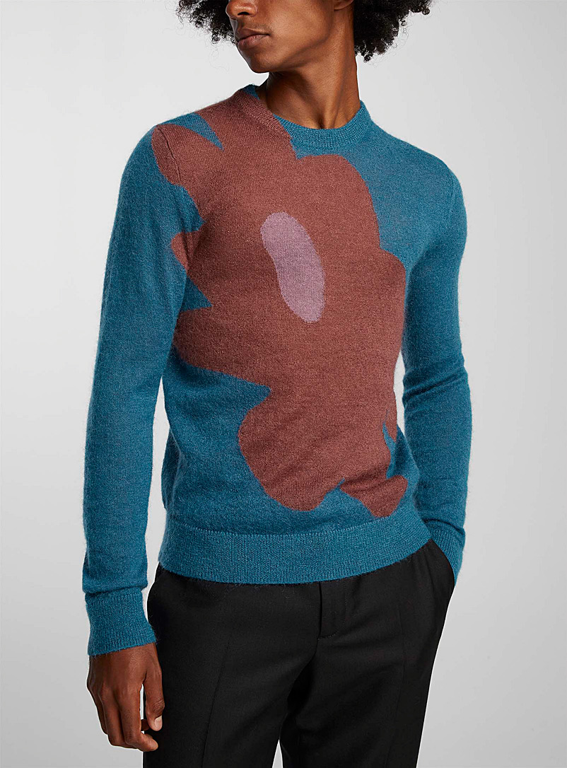 Paul Smith Patterned Blue Giant flower mohair sweater for men