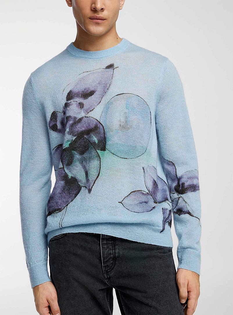 Paul Smith White Watercolour flowers mohair sweater for men