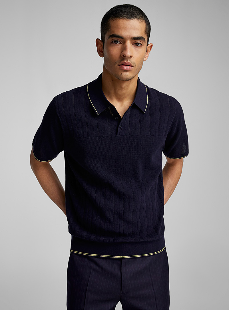 Paul Smith Navy/Midnight Blue Yellow stripes knit polo shirt for men