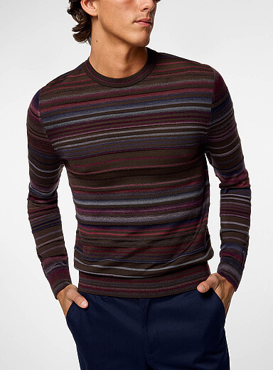 Paul Smith Brown Pure merino wool textured stripes sweater for men