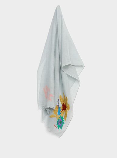 Lightweight embroidered wool scarf