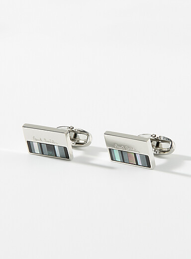 Paul Smith: Les boutons de manchettes rayures min&eacute;rales Argent pour homme