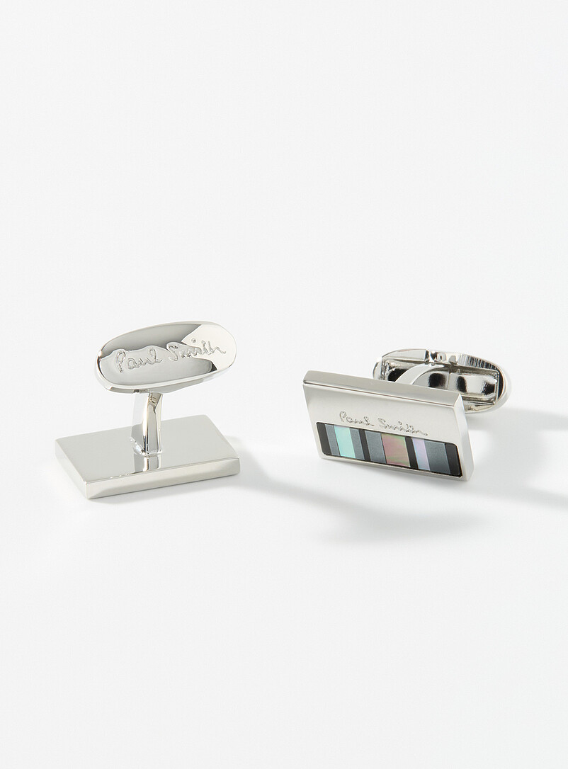 Paul Smith: Les boutons de manchettes rayures min&eacute;rales Argent pour homme