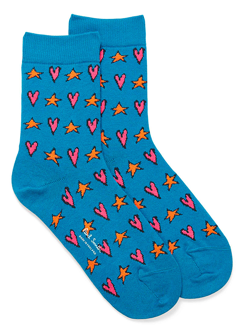Paul Smith Patterned Blue Hand-drawn symbol sock for women
