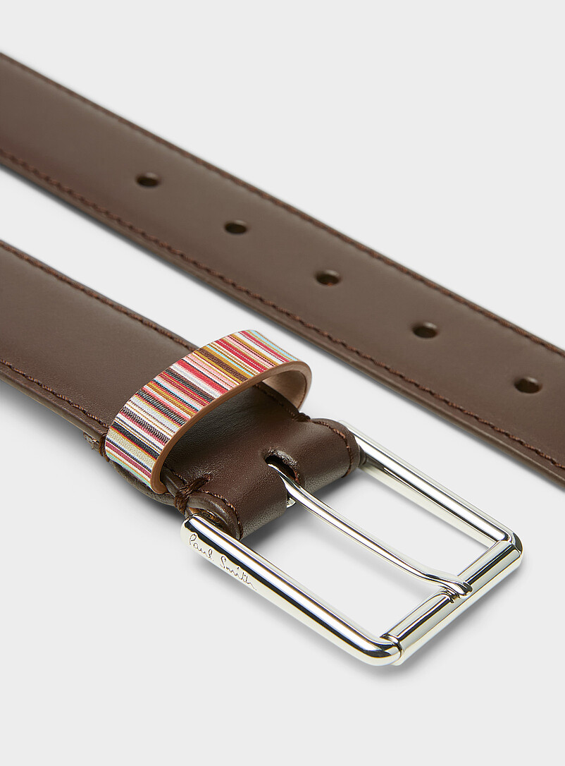 Paul Smith Brown Colourful stripe accent leather belt for men