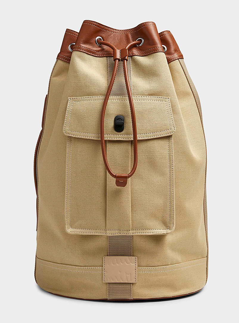 Paul Smith Cream Beige Leather accent drawstring bag for men
