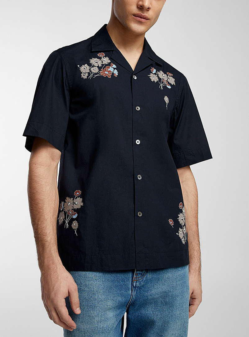 Paul Smith Navy/Midnight Blue Embroidered bouquets shirt for men