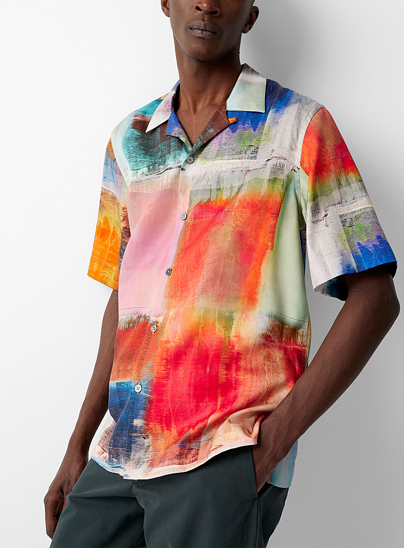Paul Smith: La chemise tableau abstrait Blanc à motifs pour homme