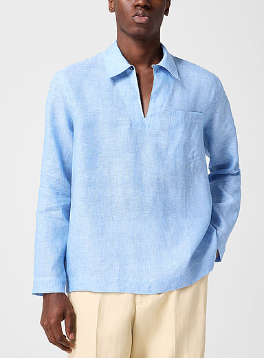 Paul Smith Baby Blue Shirt-collar pure linen tunic top for men