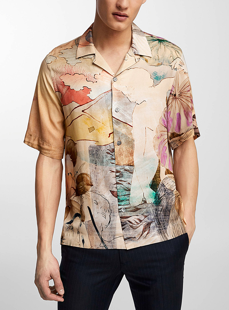 Paul Smith Ivory/Cream Beige Watercolour painting shirt for men