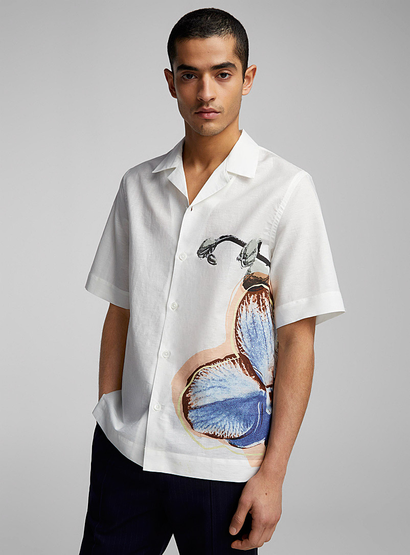 Paul Smith White Artistic flower linen shirt for men