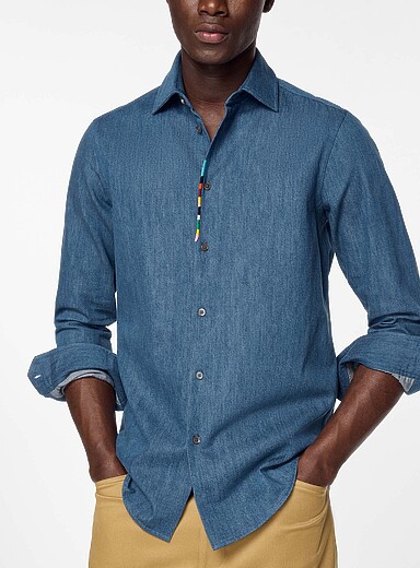 Paul Smith Baby Blue Embroidered colours flowy twill shirt for men