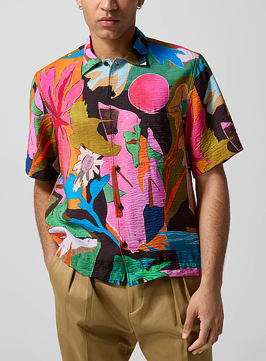Paul Smith: La chemise abstraite texture froiss&eacute;e River Collage Bleu royal - Saphir pour homme