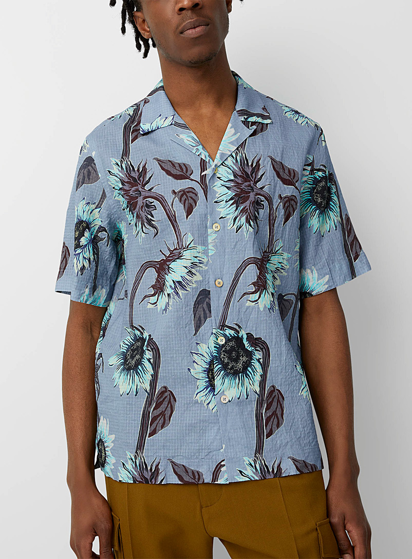 Paul Smith: La chemise seersucker imprimé Sunflower Bleu pour homme