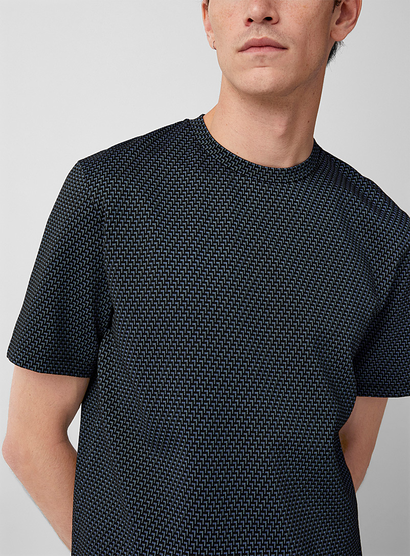 Paul Smith Marine Blue Geometric pattern stretch knit T-shirt for men