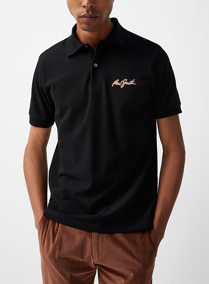 Paul Smith Black Shaded embroidered signature polo for men