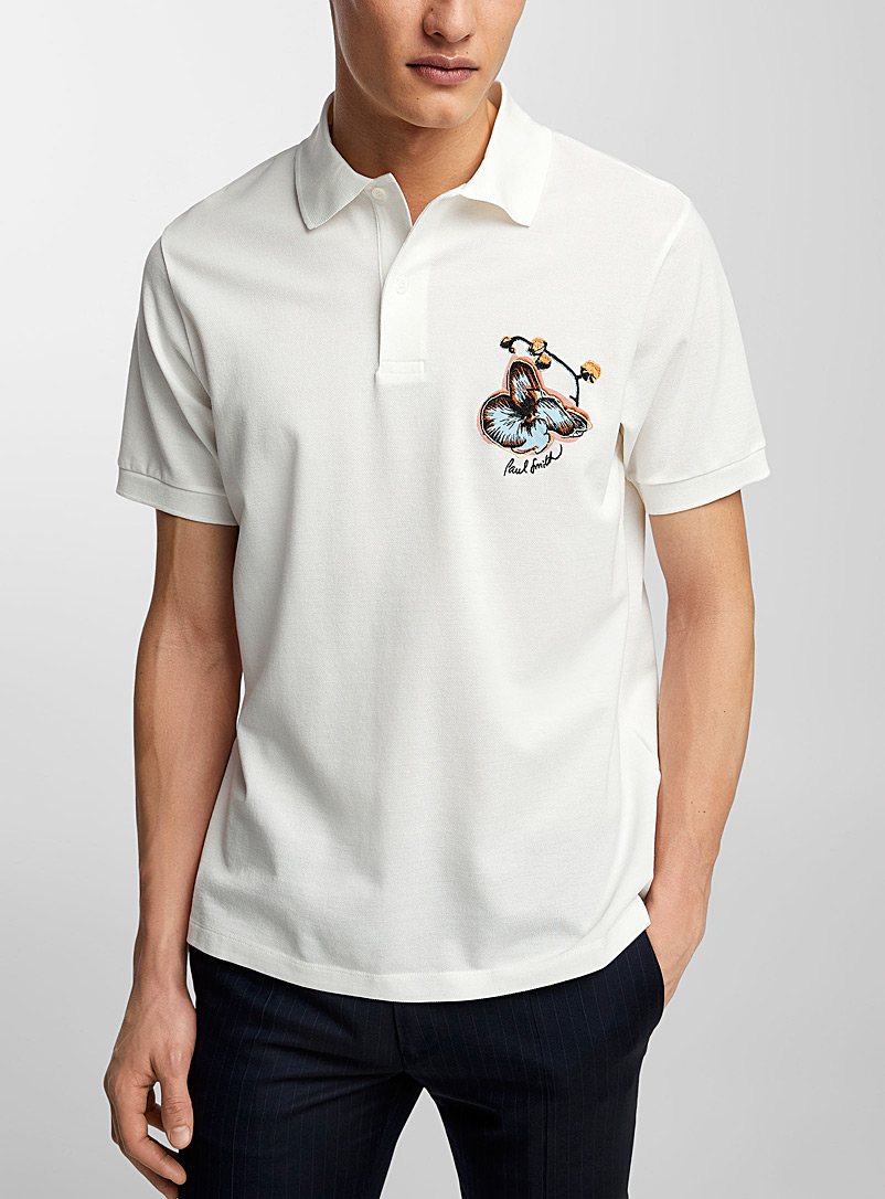 Paul Smith White Floral embroidery white polo shirt for men