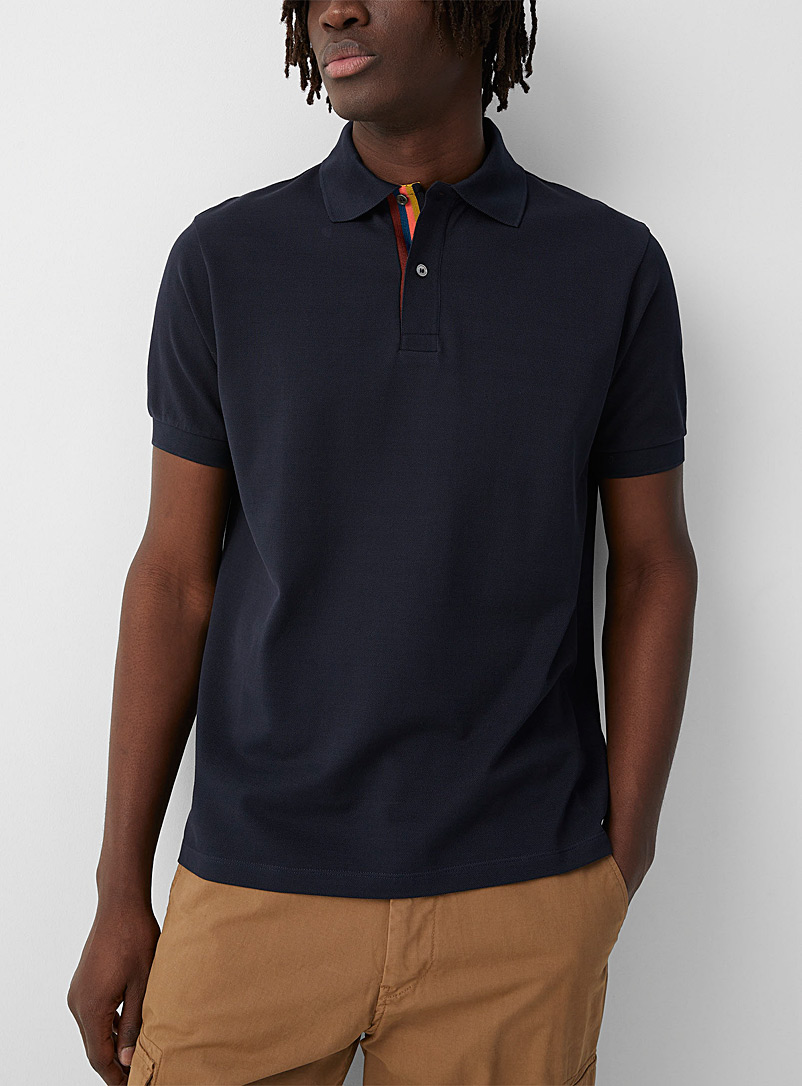 Paul Smith Marine Blue Striped printed placket polo for men