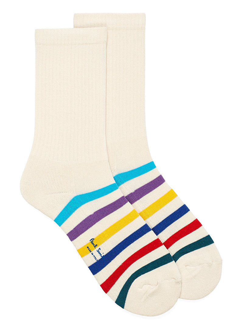 Paul Smith White Multicolour stripe sock for men