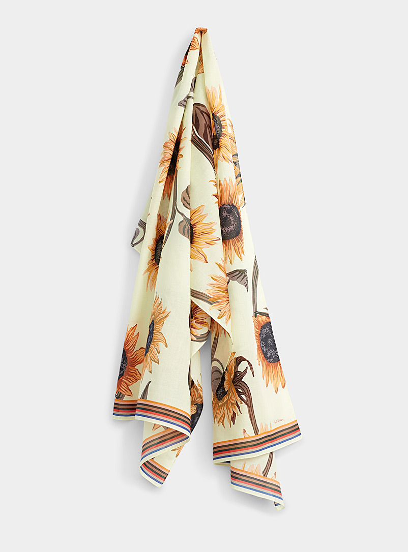 Paul Smith Patterned Orange Sunflower print scarf for men