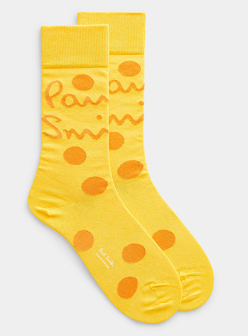 Paul Smith: La chaussette larges pois jaunes Jaune à motifs pour homme