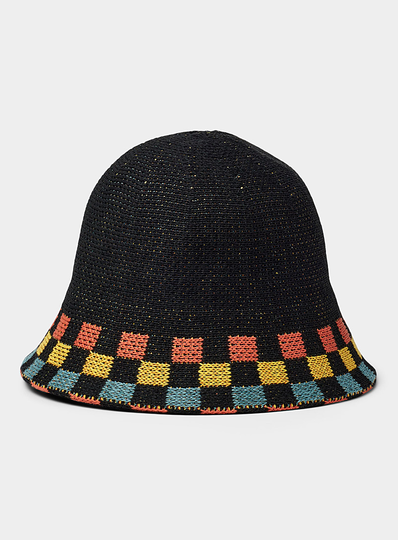 Paul Smith Black Check crochet bucket hat for men